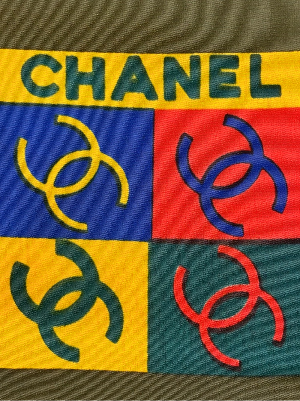 CHANEL Olive Green Scarf with Black and White Logo Panel - Picture 7 of 12